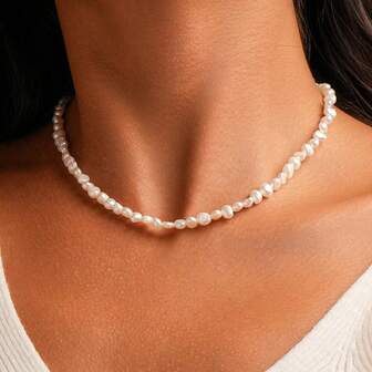 1pc AAA 5-6mm White Baroque Freshwater Pearl Necklace, Elegant Wedding Bridal Bridesmaid Gift