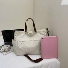 Women's Multi-Pocket Tote Bag, Minimalist Fashion Shoulder Crossbody Bag, Lightweight Foldable Shopper Bag For Commuting And Travel - White - View 4