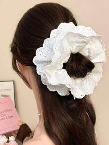 1pc Women's Extra Large 18cm/7.09in Pure Silk Solid Color 4-Layer Lace Pleated Hair Scrunchie, Fashion Versatile High-End Elegant Minimalist Hair Tie, Suitable For Daily Casual, Party, Commute, Vacation, Ponytail, Bun, Face Washing, Makeup, Outfit Accessory