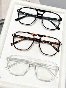 3pcs Women Cheetah Print Geometric Plastic Full Frame Double Beam Hot Girl Style Casual Style Modern Simple Style Never Outdated Clear Eyeglasses Combination For Office Back To School Reading Accessories Suitable For All Face Shapes