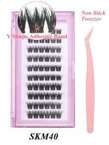 10 Rows 60 Clusters D Curl Pre-Glued Clusters Self-Adhesive Lashes, Y Shape Adhesive Band, DIY Eyelashes, Pre-Glued Eyelashes, Press On Lashes, Pre-Bonded Lashes, 10-16MM Lashes, Self-Adhesive Cluster Lashes, No Need Glue Lashes, Make Up At Home Eyelashes Extension, D Curl Lashes, Cluster Lashes, With Tweezers,Non Stick Tweezer