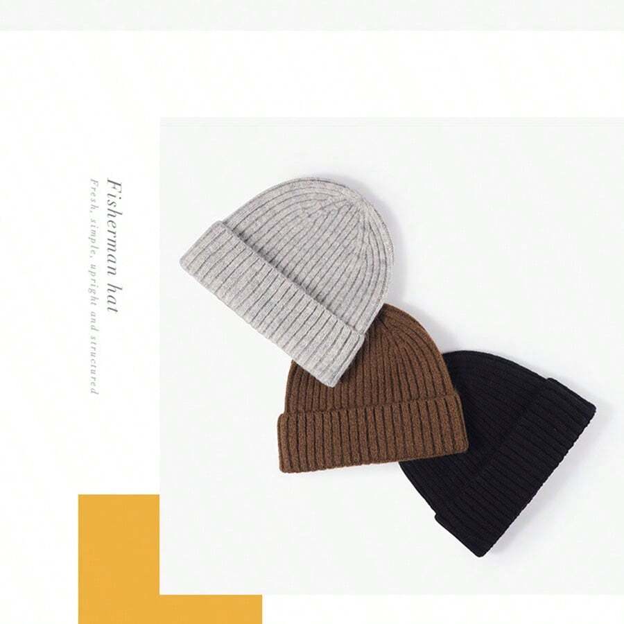 1pc Solid Color Warm Thick Knit Beanie Hat, Unisex Outdoor Ear Protection Versatile Casual Hat For Autumn/Winter