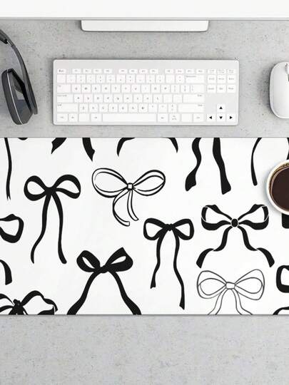 Black Bow Mouse Pad, Large Black Bow Desk Mat, XL Anime Gaming Keyboard Mat, Non-Slip Rubber Base, Big Extended Desk Protector For Home Office 11.81x27.56in
