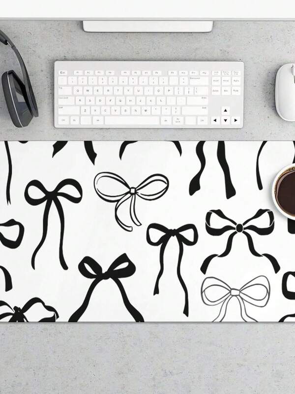 Black Bow Mouse Pad, Large Black Bow Desk Mat, XL Anime Gaming Keyboard Mat, Non-Slip Rubber Base, Big Extended Desk Protector For Home Office 11.81x27.56in