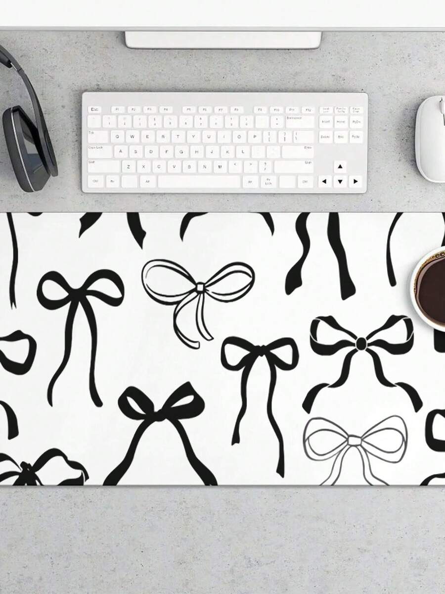 Black Bow Mouse Pad, Large Black Bow Desk Mat, XL Anime Gaming Keyboard Mat, Non-Slip Rubber Base, Big Extended Desk Protector For Home Office 11.81x27.56in