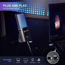 M160 USB Gaming Microphone With RGB Dynamic Color, Touch Mute Button, Headphone Jack, Tripod Shock Mount,For PC PS 5/4