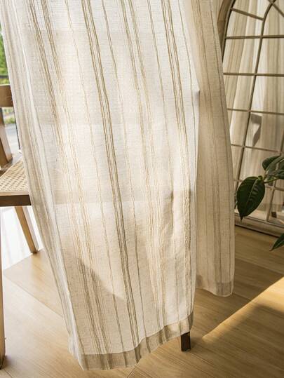 1pc Embroidered Bird & Leaf Sheer Curtain - Japanese Linen Style, Rod Pocket Design, Suitable For Living Room And Bedroom - Transparent And Light-Filtering Curtain, Living Room Curtain, Bedroom Curtain (180g Fabric Weight)