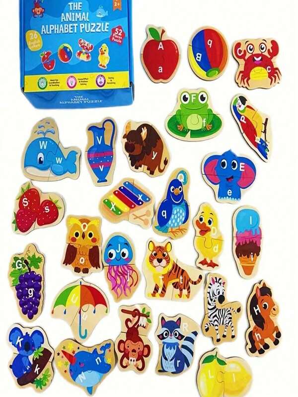 Wooden Fruit Animal 26 Alphabet Pairing Puzzle, Cute Alphabet Set, Exquisite Puzzle Set, Suitable For Festive Gifts And Decorative Ornaments.