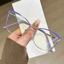 1 Pair Of  Light Decorative Glasses, Fashionable Large Frame Transparent Lens Glasses,  Accessories, Universal Frame Design Suitable For All Face Shapes - 紫銀 - 查看 10