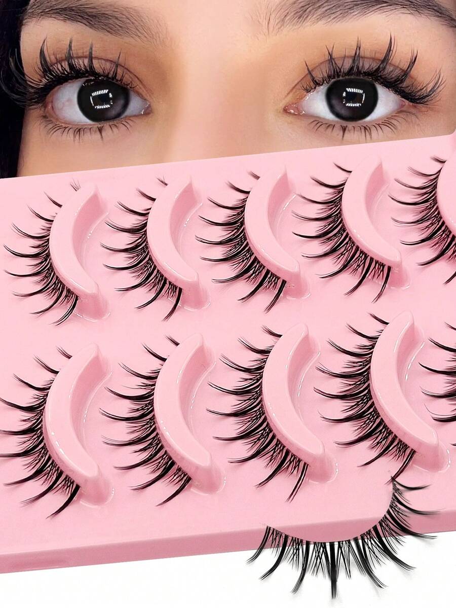 Asiteo 5 Pairs Anime Cosplay Lashes Spiky Manga Style False Eyelashes Natural Makeup Look Doll Eye Lashes Daily & Party - 黑色 - 查看 1