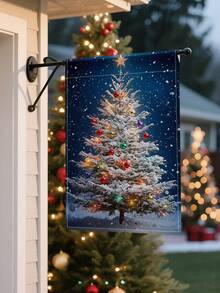 1pc Christmas Tree Garden Flag - Holiday Double-Sided Waterproof Burlap, 11.8"X17.7" - Outdoor Winter Decor, Outdoor Decoration (Flagpole Not Included)