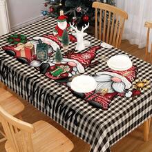 1/20 pezzi Tovaglia impermeabile con motivo di nani natalizi, tovaglia in poliestere a quadri bianchi e neri resistente, decorazione natalizia per tavolo, per decorazioni natalizie interne ed esterne