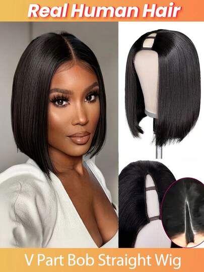 Tóc giả V Part Tóc giả thẳng Bob cho phụ nữ da đen Tóc Remy Brazil Tóc giả Bob ngắn Tóc giả kẹp trong Tóc giả V Part Tóc giả nối tóc Màu đen tự nhiên