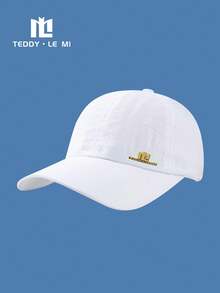 TEDDY LE MI 1pc Unisex Couple Black/Navy Blue/Royal Blue/White/Beige/Light Grey/Dark Grey Metal Letter "TEDDYLEMI" Breathable Perforated Summer Quick-Dry Sun Protection Casual Baseball Cap, Outdoor Hiking Running Office Home Travel Hat