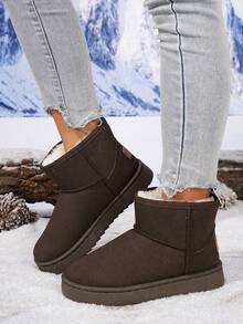 Women's Retro Elegant Solid Color Outdoor Fleece Snow Boots, Thick Sole Anti-Slip Short Boots, Warm And Cold-Proof, Winter New Thick And Warm Anti-Freeze Snow Boots, Waterproof And Anti-Slip Comfortable Snow Boots, Unisex Design, Outdoor Anti-Slip Comfortable Shoes With Thick Flat Soles Winter Slippers - Coffee Brown - View 2