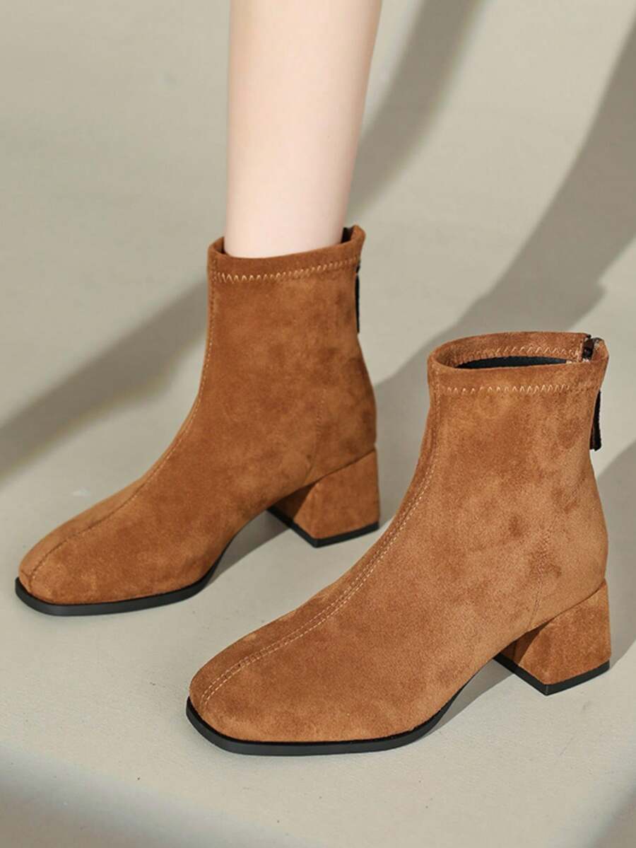 2025 Bottes polyvalentes pour femmes, Printemps/Automne, Bottes français à talon épais, Bottes de cheville fines