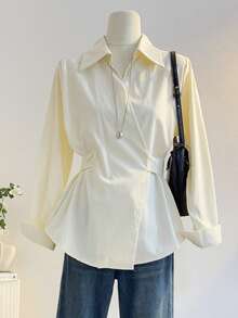 Women's French Style Back Tie Blouse, Waist-Defining Bow Tie Shirt With Long Sleeves, Slim-Fit Office Commute Top For Work & Home In Fall Winter Spring