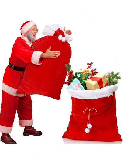 1pcsLarge Christmas Velvet Santa Claus Bag, Santa Claus Gift Bag With Drawstring, Santa Claus Bag, Santa Claus Costume, Holiday Party Supplies, Gift Packaging (Red)