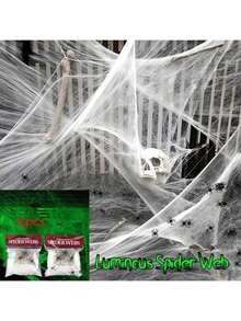 2 pièces Toile d'araignée fantomatique d'Halloween - Décorations de toile d'araignée blanche élastique pour maison hantée, bar, pièce et décoration de la maison - Cadeau de fête - Blanc - Voir 11