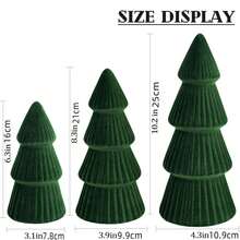 3Pcs Christmas Tree Figurines Tabletop Flocking Plastic Christmas Tree Desk Decorations For Farmhouse Home Holiday Party - Green - View 6