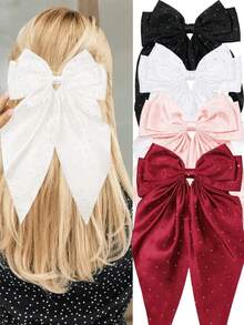 Grampo de cabelo grande com laço de diamante feminino, 1/4 peças, preto, champanhe, branco, vermelho, laço feminino, fita, laço, prendedor, laço, acessórios de cabelo para festa, moda para o dia das mães, festa diária, acessórios de cabelo da moda com diamante, presilhas, garras de cabelo, presilhas de cabelo, presilhas de cabelo