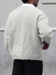 Men/Women Casual Loose Fit Lightweight Pullover Sweater With Letter Intarsia Pattern, Suitable For Spring, Autumn, Winter - White - View 3