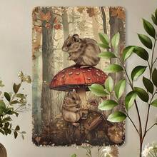 1 Vintage Hamster And Mushroom Tin Sign, Size 8x12inch , Suitable For Home, Office, Cafe, And Garage Decorative Metal Wall Art - Multiple - View 4