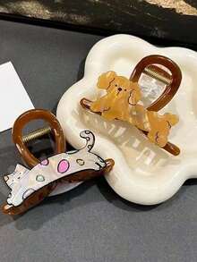 2/1pc Acrylic Double-Sided Design Dog-Shaped Clasp For Girls - Cute And Versatile Hair Accessory Winter Claw Clips Elegant Hair Clips Fashion Hair Clutch