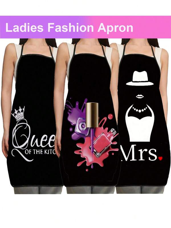 1pc Stylish Polyester Nail Polish Printed Apron -Aprons For Women, Adjustable, Water-Resistant, And Comfortable Queen Kitchen Apron For Home Cooking, Baking, BBQ, And DIY Projects - Lady's Apron,Mrs Apron,Perfect For Men And Women