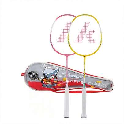 2 PCS Kawasaki Happy Kids Badminton Racket Set Model 605. Pink/Yellow