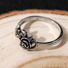 Accessories Retro Silver Rose Flower Ring European And American Electroplated Ancient Silver Engagement Ring Hand Jewelry For Women - 7 - 查看 4