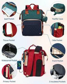 Diaper Bag Backpack, Baby Bag, New Mom Gifts, Lightweight Waterproof Unisex Diaper Bag With Insulated Pockets And USB Charging Port, Cyan ﻿ - xanh lam, xanh lục và đỏ - Xem 3