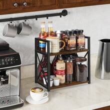 Organizador de estantes para encimera, accesorios para barra de café, estante para especias, estante para encimera de café, estación organizadora de café de 2 niveles para tazas, vasos, crema y sirope(marrón)