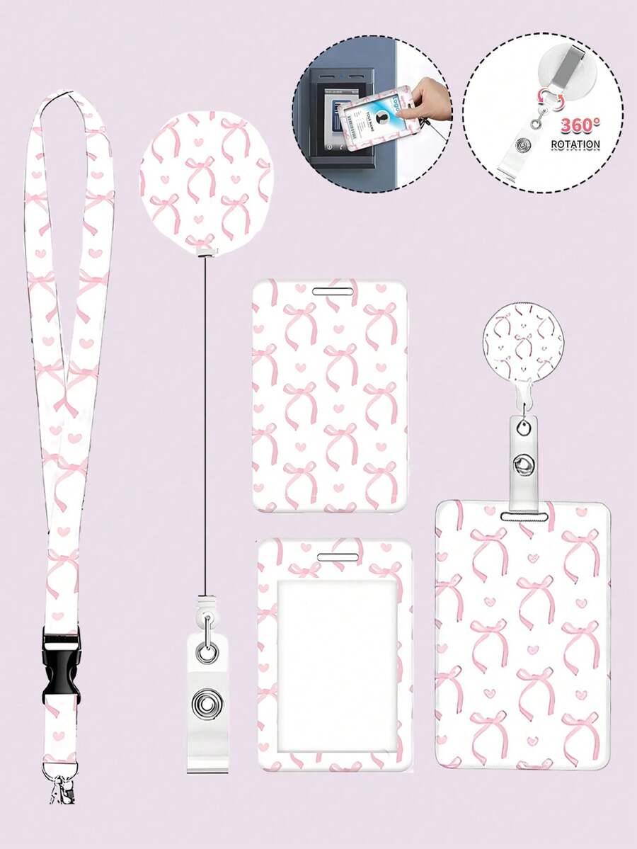 Inspirational Quote Retractable ID Badge Holder With Bowknot Pattern, Detachable Lanyard With Clip Suitable For Office, Doctor, Nurse, Teacher, Student And Various Professionals - Multicolor - View 1