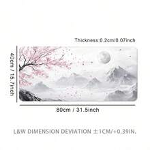 Mousepad extra grande com estampa de montanha nevada e flor de cerejeira, lavável, base de borracha antiderrapante, borda costurada, ideal para presentear, protetor de mesa, apoio para estudos, diversos tamanhos disponíveis, apoio para teclado de computador, apoio para laptop, acessório de escritório, material de escritório