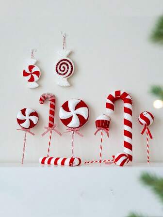 1PC Contemporary Red Lollipop Pendant Christmas Tree Ornament - Fabric Hanging Decoration For Christmas, Valentine'S Day, Weddings, Anniversaries - No Electricity Needed, Festive Holiday Decor, Christmas Decorations