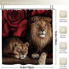 4-Piece Lion And Red Rose: A Four-Piece Shower Curtain Set That Blends Wildness And Romance. It Includes Bathtub Divider Waterproof Shower Curtain, Waterproof Bathroom Partition Curtain With 12 Hooks, Non-Slip Bath Mat, Toilet U-Shaped Mat, Toilet Lid Mat, And Decorative Bathroom. - 多色 - 查看 6