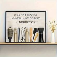 1pc Large Hair Salon Inspirational Quotes Canvas Wall Decor, Life Is More Beautiful Meet Right Hairdresser Hairdressing Tools Posters Canvas Painting Wall Art Print, Picture, For Living Room Interior, No Frame - A - View 1