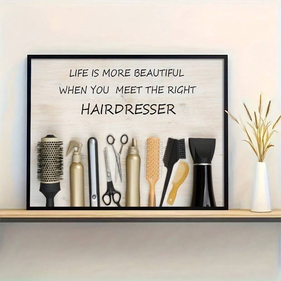 1pc Large Hair Salon Inspirational Quotes Canvas Wall Decor, Life Is More Beautiful Meet Right Hairdresser Hairdressing Tools Posters Canvas Painting Wall Art Print, Picture, For Living Room Interior, No Frame - A - View 1