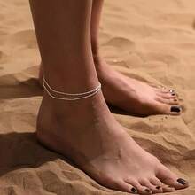 1 件女士双层脚链，时尚精致，适合日常佩戴、海滩、度假，金色和银色随机