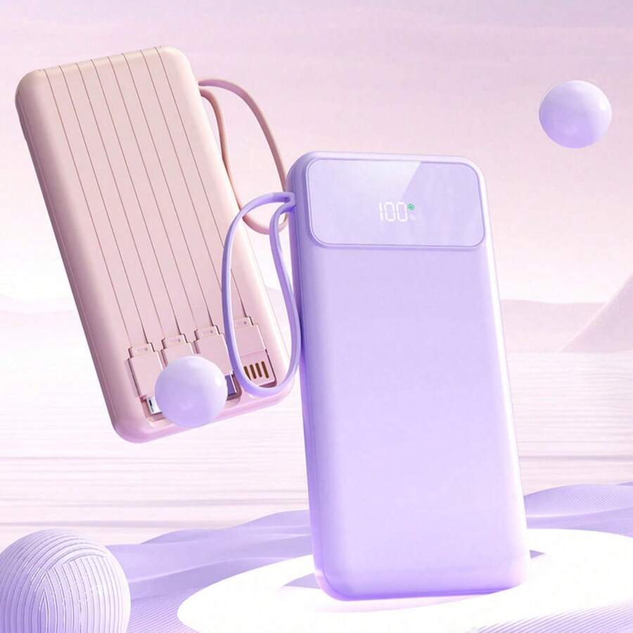 1pc 10000mAh Power Bank, Built-In 4 Cables, Smart Display, LED Light, Initial Voltage Display Inaccuracy, Suitable For Graduation Gifts, Singles Party Gifts, Bridesmaid Gifts - Multicolor - View 1