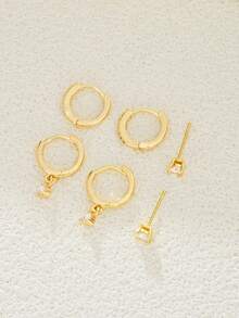 6pcs Elegant Zirconia Copper Alloy Earrings Set, Mixed Stud, Dangle & Hoop Earrings, Fashionable Jewelry Gift For Women, Suitable For Dates, Parties, Weddings, Birthdays, Daily Wear