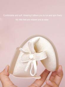 1双纯色简约时尚蝴蝶结玛丽珍平底鞋，女童款，适合户外玩耍，四季皆宜 - 米色 - 查看 7