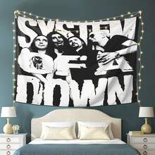 Decadent System Series Wall Hanging Tapestry - Black And White Band Decor With SYSTEM OF DOWN Text, No Electricity Needed Horizontal Poster For Bedroom, Living Room, Dorm - Modern Industrial Chic Room Decoration - 彩色 - 查看 5
