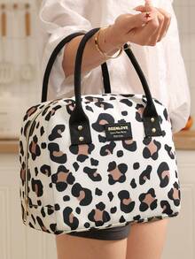 1pc Insulated Lunch Bag For Women Men, Reusable Lunch Box For Office Picnic Hiking Beach,Leakproof Cooler Tote Bag Organizer,Large Capacity Thermal Cooler Tote Bag With Handle, Waterproof Lunch Box Bag, Portable Lunch Organizer Pink Leopard Lunch Bag