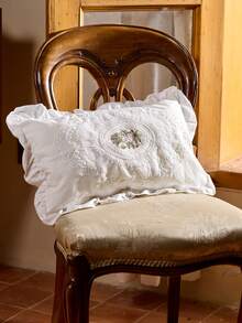Cirelle 1pc Floral Embroidered Ruffle Trim Cushion Cover Without Filler, Modern Embroidered Design Decorative Cushion Cover For Bed, Sofa - Multicolor - View 2