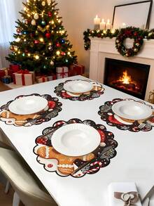 4 pezzi Tovagliette natalizie a forma di omino di pan di zenzero, decorazioni per tavola da festa, tovagliette rotonde con motivo omino di pan di zenzero, per decorazioni invernali da tavola e feste, decorazioni per feste interne ed esterne, decorazioni per la casa, regali ideali
