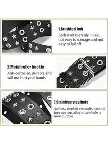 Cinturón de cintura con doble hebilla de remache con estrella vintage para niños y adolescentes, accesorio de ropa con hebilla de aguja fina de PU, cinturón de decoración de jeans de estilo callejero de alta gama para niña