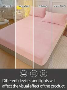 1pc Fitted Sheet, Bedding, Mattress Protector, Bed Cover, Comfortable Home Textile, Soft Mattress Pad, Solid Color Fitted Sheet, Deep Pocket Design, Fitted Sheet Only (No Pillowcase), Machine Washable, Bedding Gift, Suitable For Twin, Full, Queen, King Bed, Suitable For Autumn And Winter Decoration - Pink - View 6