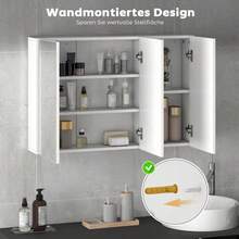 fangange Mobiletto da bagno con specchio e 3 ante, moderno mobiletto portamedicinali da parete, 90 x 15,5 x 60 cm, MDF, bianco